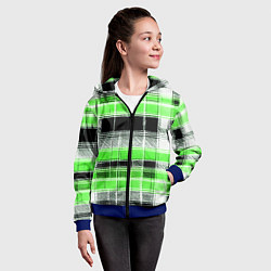 Толстовка на молнии детская Белые полосы на чёрно-зелёном фоне, цвет: 3D-синий — фото 2