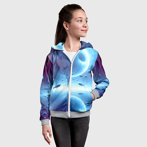 Детская толстовка на молнии Луна и рыбы - нейроарт фантазия / 3D-Меланж – фото 4