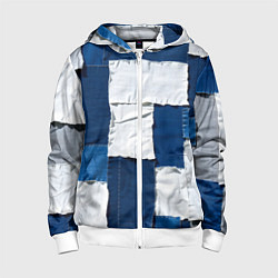 Толстовка на молнии детская Джинсовый пэчворк, цвет: 3D-белый