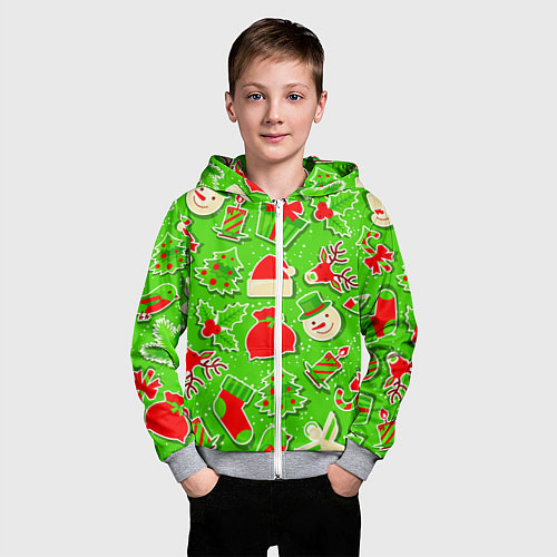 Детская толстовка на молнии Новогоднее настроение паттерн / 3D-Меланж – фото 3