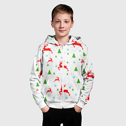 Толстовка на молнии детская Новогодние олени с ёлками, цвет: 3D-белый — фото 2