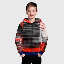 Толстовка на молнии детская Белые вертикальные полосы на чёрно-красном фоне, цвет: 3D-синий — фото 2
