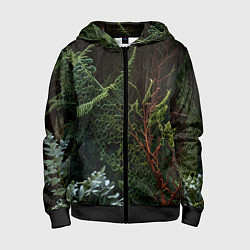 Толстовка на молнии детская Объемные растения в лесу, цвет: 3D-черный