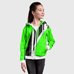 Толстовка на молнии детская Чёрно-белые вертикальные полосы на зелёном фоне, цвет: 3D-белый — фото 2
