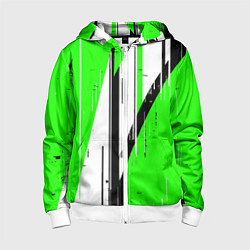 Толстовка на молнии детская Black and white vertical stripes on a green backgr, цвет: 3D-белый