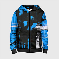 Толстовка на молнии детская Сине-белый гранж на чёрном фоне, цвет: 3D-черный