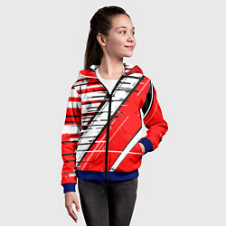 Толстовка на молнии детская Чёрно-белые глитч полосы на красном фоне, цвет: 3D-синий — фото 2