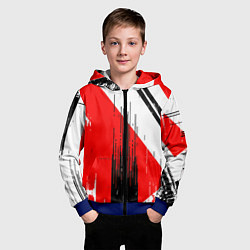 Толстовка на молнии детская Вертикальные чёрные линии на красно-белом фоне, цвет: 3D-синий — фото 2