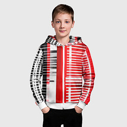 Толстовка на молнии детская Белые полосы на чёрно-красном фоне, цвет: 3D-белый — фото 2