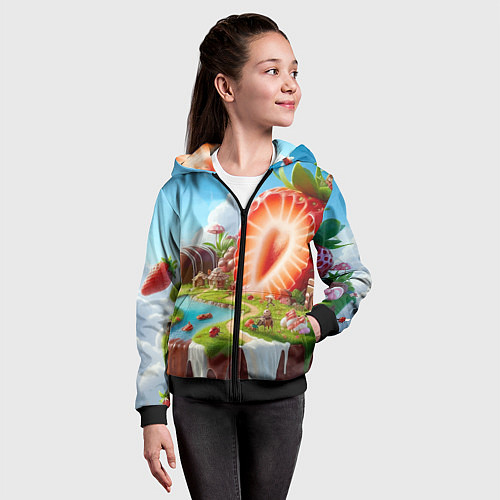 Детская толстовка на молнии Клубничная планета - нейроарт фантазия / 3D-Черный – фото 4