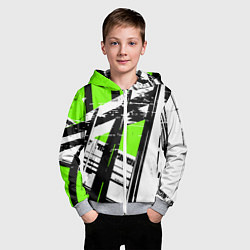 Толстовка на молнии детская Чёрно-белые абстрактные линии на зелёном фоне, цвет: 3D-меланж — фото 2
