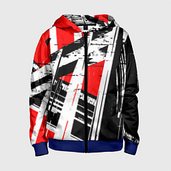 Толстовка на молнии детская Чёрно-белые абстрактные линии на красном фоне, цвет: 3D-синий