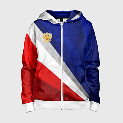 Толстовка на молнии детская Герб России - триколор, цвет: 3D-белый