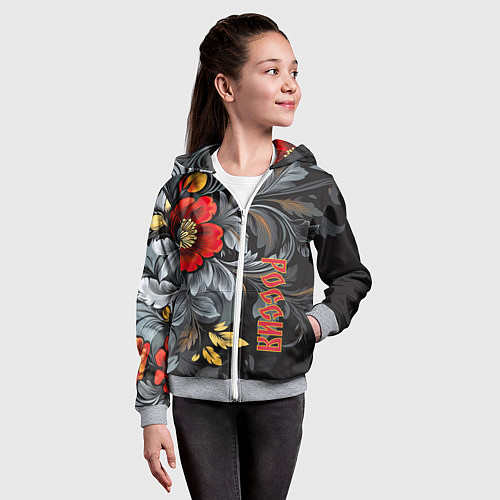 Детская толстовка на молнии Россия - цветочный узор / 3D-Меланж – фото 4
