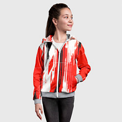 Толстовка на молнии детская Вертикальные чёрно-белые линии на красном фоне, цвет: 3D-меланж — фото 2