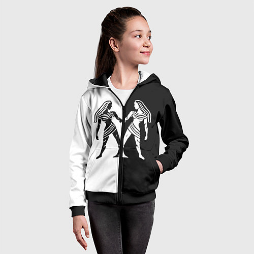 Детская толстовка на молнии Близнецы чёрно-белое / 3D-Черный – фото 4