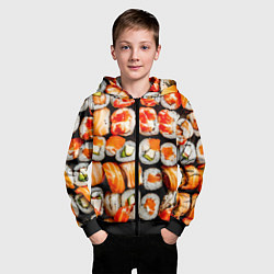 Толстовка на молнии детская Большой сет роллов, цвет: 3D-черный — фото 2