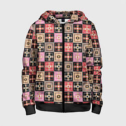 Толстовка на молнии детская Разноцветная плитка с геометрическим рисунком, цвет: 3D-черный
