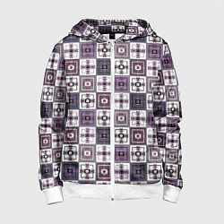 Толстовка на молнии детская Серый сиреневый геометрический узор пэчворк, цвет: 3D-белый