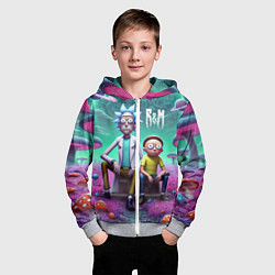 Толстовка на молнии детская Рик и Морту на сказочной грибной планете - нейроар, цвет: 3D-меланж — фото 2