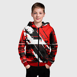 Толстовка на молнии детская Diagonal black and white stripes on a red backgrou, цвет: 3D-красный — фото 2