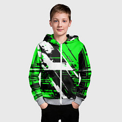 Толстовка на молнии детская Diagonal black and white stripes on a green backgr, цвет: 3D-меланж — фото 2