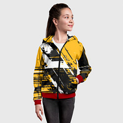 Толстовка на молнии детская Diagonal black and white stripes on a yellow backg, цвет: 3D-красный — фото 2