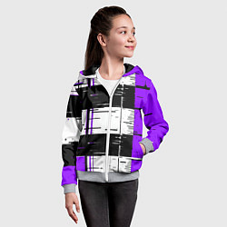Толстовка на молнии детская Чёрные и фиолетовые полосы на белом фоне, цвет: 3D-меланж — фото 2