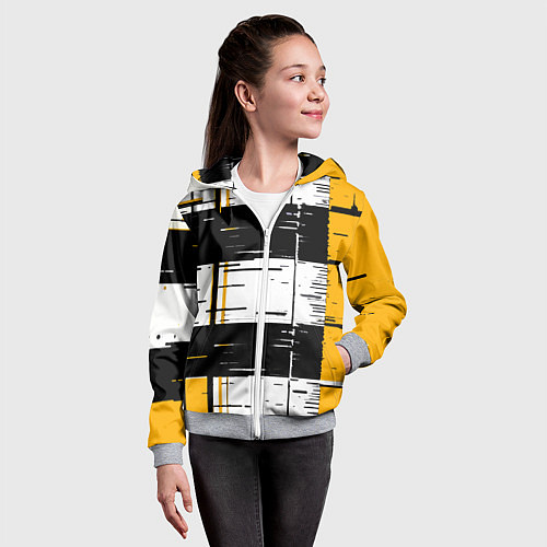 Детская толстовка на молнии Жёлтые и чёрные полосы на белом фоне / 3D-Меланж – фото 4