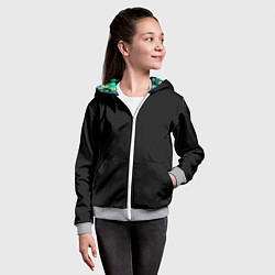 Толстовка на молнии детская Павлин красками на черном фоне - нейросеть, цвет: 3D-меланж — фото 2