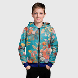 Толстовка на молнии детская Цветочки на голубом фоне, цвет: 3D-синий — фото 2