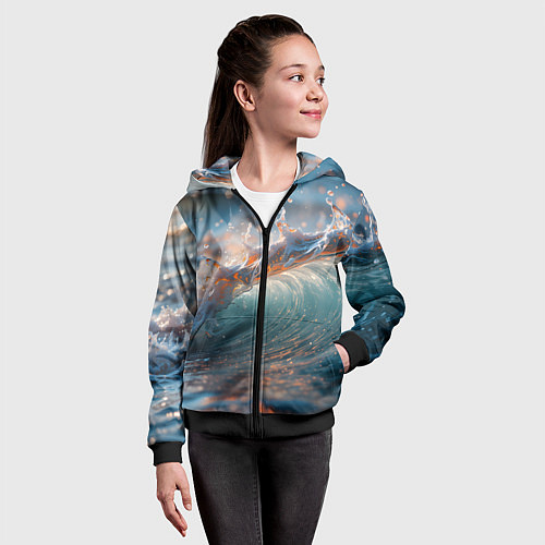 Детская толстовка на молнии Волна и блики солнца / 3D-Черный – фото 4