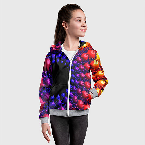 Детская толстовка на молнии Неоновая абстракция фрактал / 3D-Меланж – фото 4