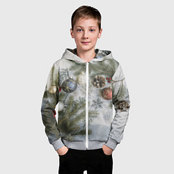 Толстовка на молнии детская Новогодние ветки, цвет: 3D-меланж — фото 2