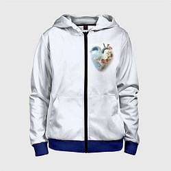 Толстовка на молнии детская Сердце и ветка цветущая сакура с цветами, цвет: 3D-синий
