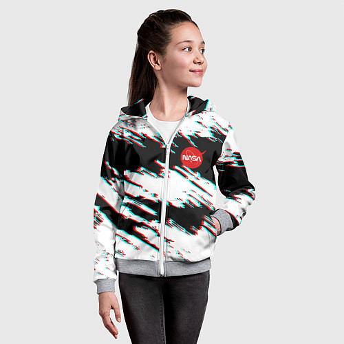 Детская толстовка на молнии Nasa glitch color / 3D-Меланж – фото 4