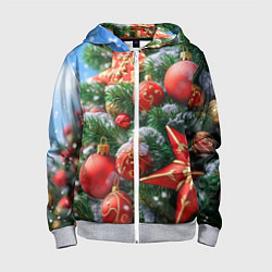 Детская толстовка на молнии Красные шары и звезда новогодняя