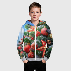Толстовка на молнии детская Красные шары и звезда новогодняя, цвет: 3D-меланж — фото 2