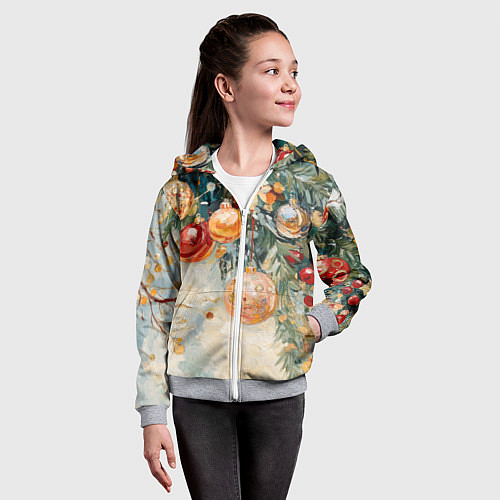 Детская толстовка на молнии Большие и маленькие новогодние шары / 3D-Меланж – фото 4