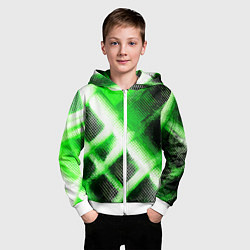 Толстовка на молнии детская Зелёная сеть на чёрном фоне, цвет: 3D-белый — фото 2