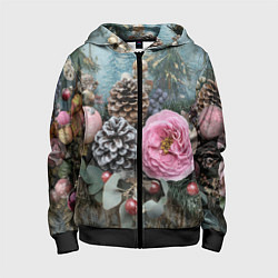 Детская толстовка на молнии Новогодние цветы и шишки