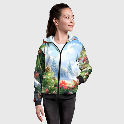 Детская толстовка на молнии Новогодний дневной пейзаж / 3D-Черный – фото 4