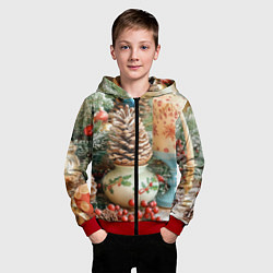 Толстовка на молнии детская Новогодняя атрибутика, цвет: 3D-красный — фото 2