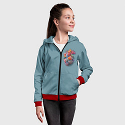 Толстовка на молнии детская Яркое сердце из кораллов в морском стиле, цвет: 3D-красный — фото 2