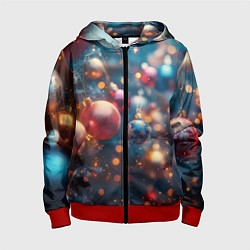 Детская толстовка на молнии Красные и синие шары на фоне елки