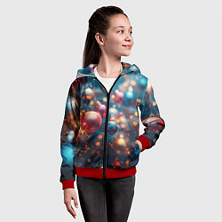Толстовка на молнии детская Красные и синие шары на фоне елки, цвет: 3D-красный — фото 2