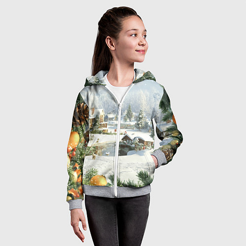 Детская толстовка на молнии Рождественская атмосфсра / 3D-Меланж – фото 4