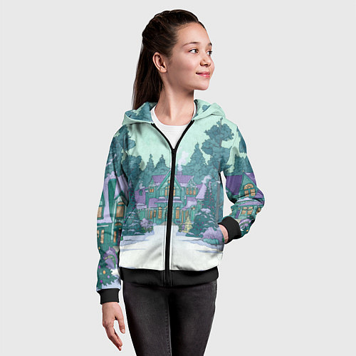 Детская толстовка на молнии Новый год - двор / 3D-Черный – фото 4