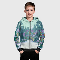 Толстовка на молнии детская Новый год - двор, цвет: 3D-черный — фото 2