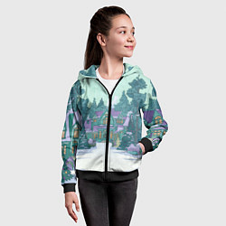 Толстовка на молнии детская Новый год - двор, цвет: 3D-черный — фото 2